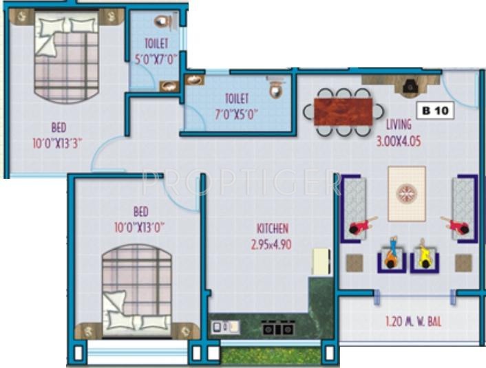 Thakkers Nishigandh B (2BHK+2T (1,286 sq ft) 1286 sq ft)