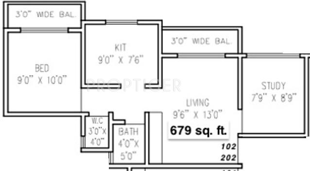 KVC Shantivan (1BHK+1T (679 sq ft)   Study Room 679 sq ft)