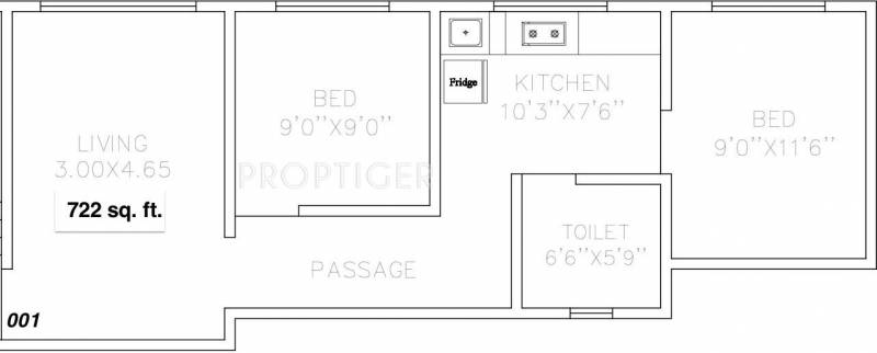 KVC Shantivan (2BHK+1T (722 sq ft) 722 sq ft)