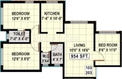 KVC Laxman Complex (2BHK+2T (954 sq ft)   Study Room 954 sq ft)