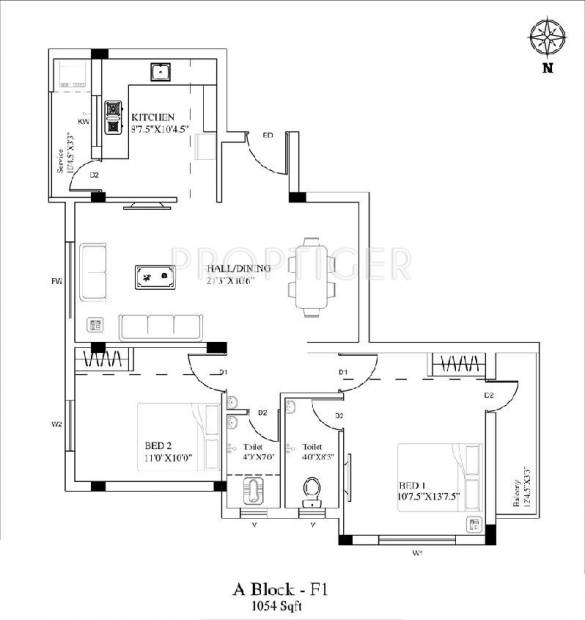 Ruby Ashirwad (2BHK+2T (1,054 sq ft) 1054 sq ft)