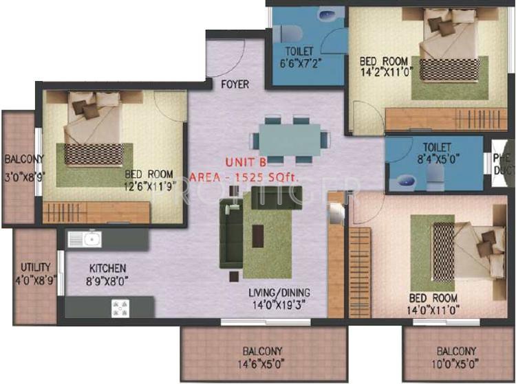 Excel The Park (3BHK+2T (1,525 sq ft) 1525 sq ft)