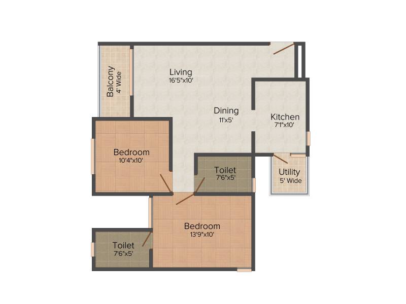 Plaza Pristine Acres Phase 2 (2BHK+2T (973 sq ft) 973 sq ft)