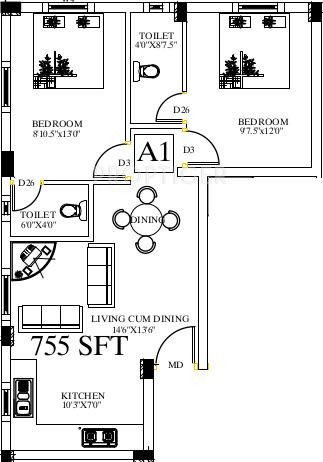 SVM VGP Shanthi Nagar (2BHK+2T (755 sq ft) 755 sq ft)