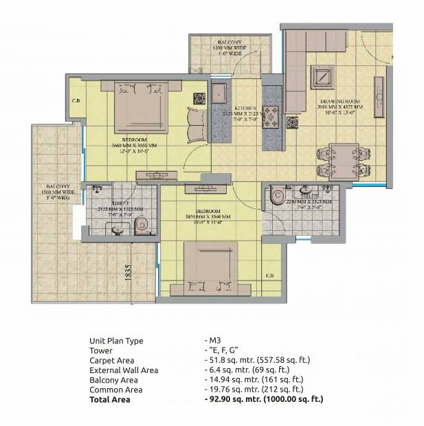 Gaursons 16th Park View (2BHK+2T (1,000 sq ft) 1000 sq ft)