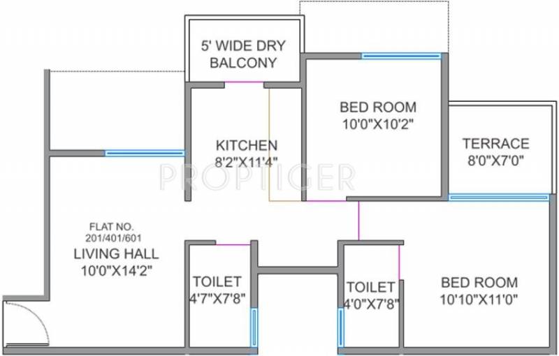 Pristine Palms (2BHK+2T (859 sq ft) 859 sq ft)