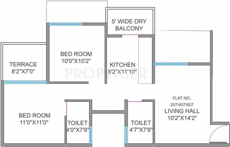 Pristine Palms (2BHK+2T (863 sq ft) 863 sq ft)