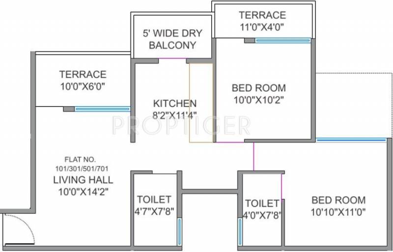 Pristine Palms (2BHK+2T (919 sq ft) 919 sq ft)