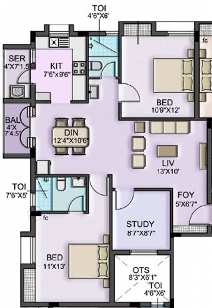 Acchyuthan Matsyam Manor (2BHK+2T (1,151 sq ft)   Study Room 1151 sq ft)