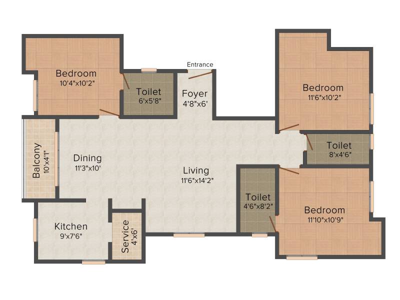 Acchyuthan Shivam (3BHK+3T (1,322 sq ft)   Servant Room 1322 sq ft)
