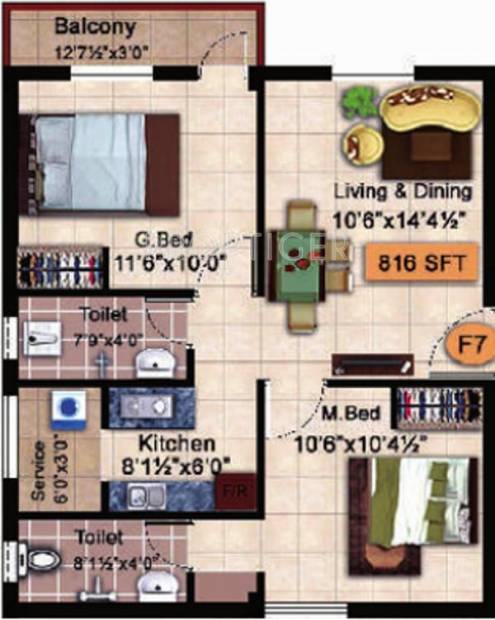 StepsStone Krishu (2BHK+2T (816 sq ft) 816 sq ft)