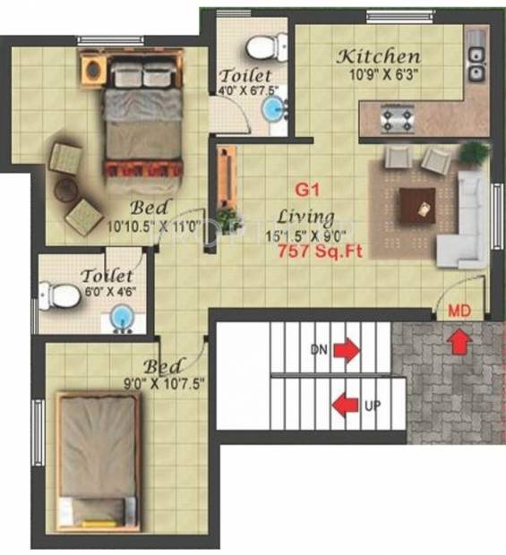 Vesta Aashirvadh (2BHK+2T (757 sq ft) 757 sq ft)