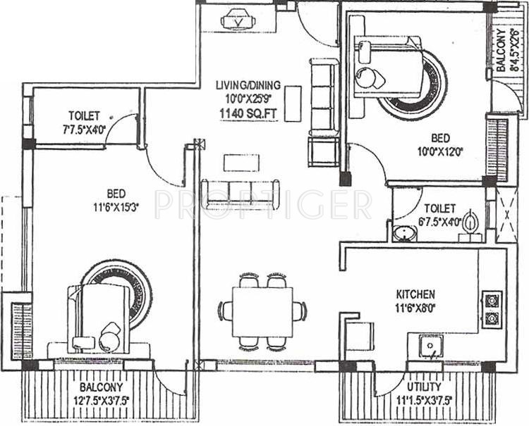 Aswin Aswin Highlight (2BHK+2T (1,140 sq ft) 1140 sq ft)