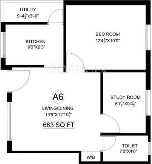 Antony Cedar (1BHK+1T (663 sq ft)   Study Room 663 sq ft)