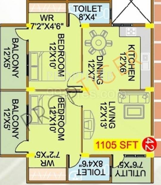 Radiant Enclave (2BHK+2T (1,105 sq ft) 1105 sq ft)