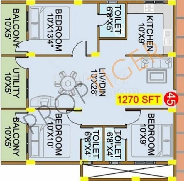 Radiant Enclave (3BHK+3T (1,270 sq ft) 1270 sq ft)