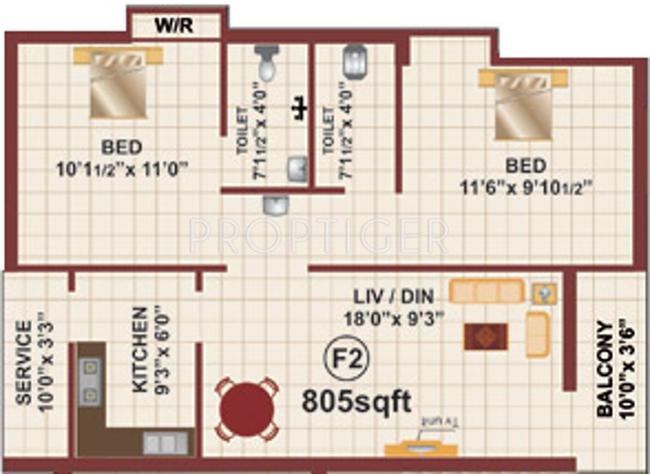 RB Bagyalakshmi (2BHK+2T (805 sq ft) 805 sq ft)
