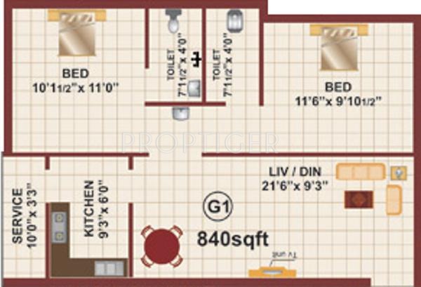 RB Bagyalakshmi (2BHK+2T (840 sq ft) 840 sq ft)