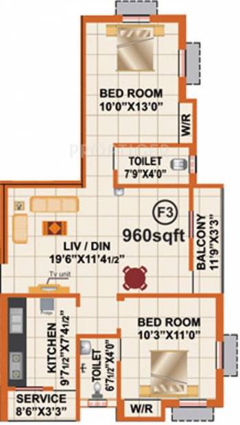 RB Bagyalakshmi (2BHK+2T (960 sq ft) 960 sq ft)