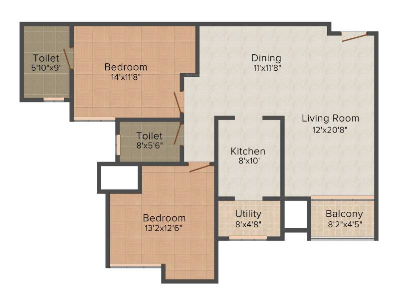 Salarpuria Sattva Senorita (2BHK+2T (1,355 sq ft) 1355 sq ft)
