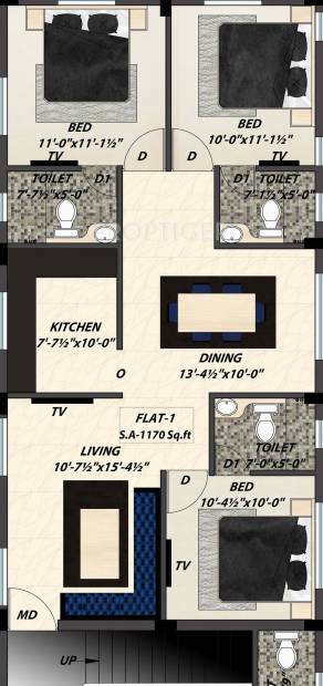 Golden Boulevard Apartment (3BHK+3T (1,170 sq ft) 1170 sq ft)