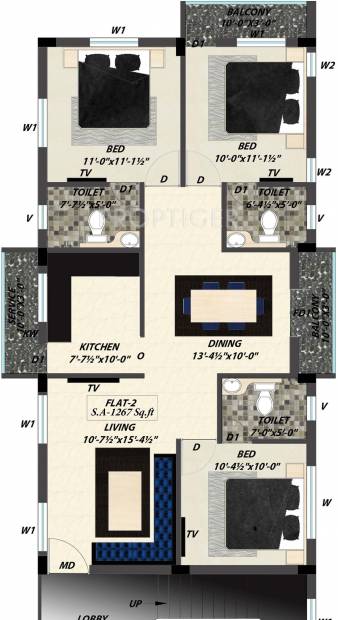 Golden Boulevard Apartment (3BHK+3T (1,267 sq ft) 1267 sq ft)
