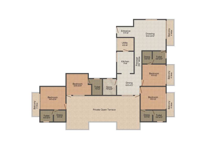 Rhombus Infrastructure The Prakriti Heights 4BHK+4T (2,778 sq ft)
