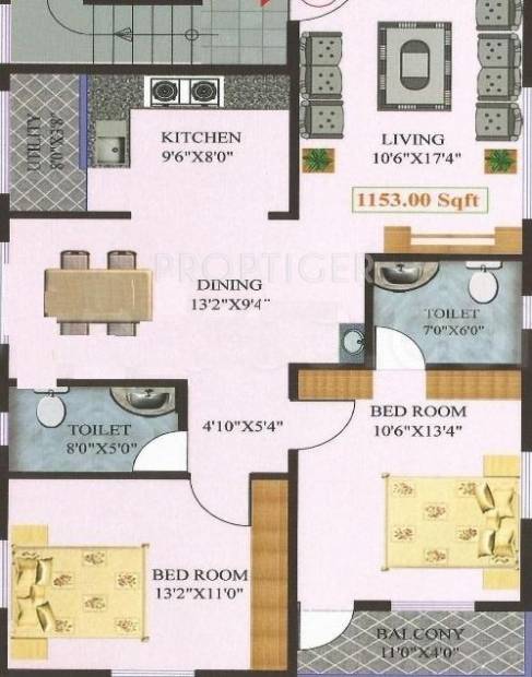 Chethan Maple Tree (2BHK+2T (1,153 sq ft) 1153 sq ft)