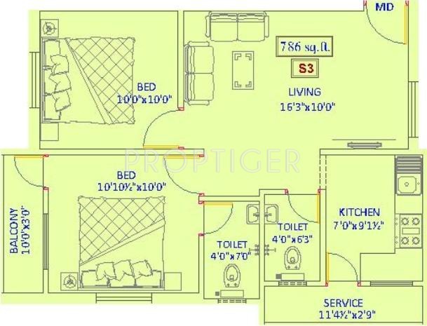 Jaya Prasanna Lakshmi (2BHK+2T (786 sq ft) 786 sq ft)