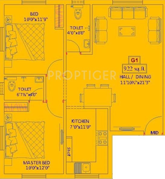 Jaya Prasanna Lakshmi (2BHK+2T (922 sq ft) 922 sq ft)