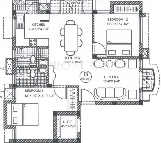 Pushkar The West Gate Bridge (2BHK+2T (950 sq ft) 950 sq ft)