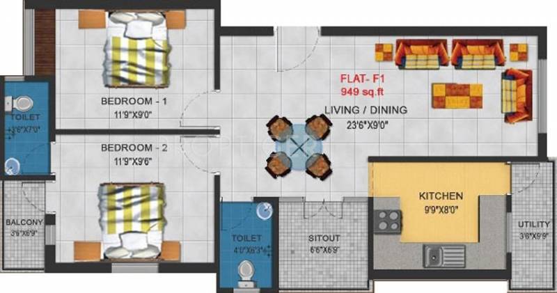 Four Yonkers Square (2BHK+2T (949 sq ft) 949 sq ft)