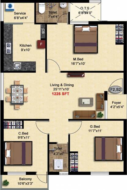 StepsStone Aksharas (3BHK+2T (1,225 sq ft) 1225 sq ft)