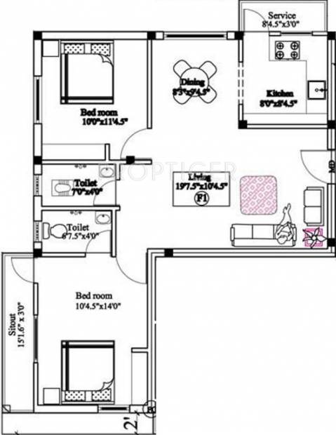 Krishna Indraprastha (2BHK+2T (1,010 sq ft) 1010 sq ft)