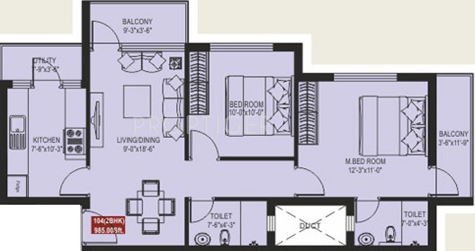 Shakthi Elegance (2BHK+2T (985 sq ft) 985 sq ft)