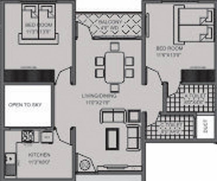 Bharathi Bharathi Greens (2BHK+2T (1,045 sq ft) 1045 sq ft)