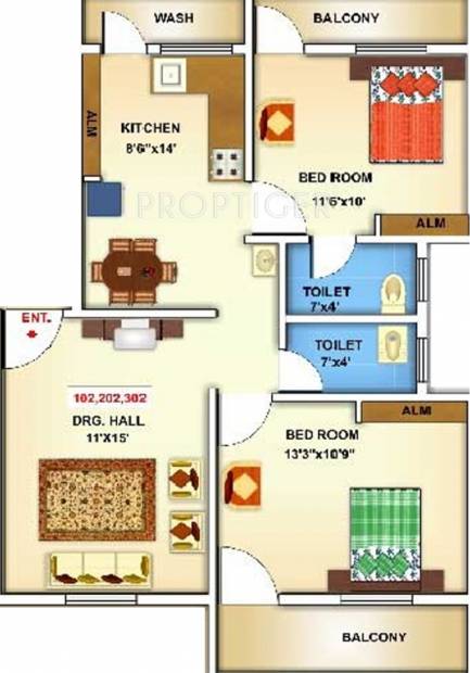 Shree Siddheshwar Girijatmak Apartment (2BHK+2T (950 sq ft) 950 sq ft)