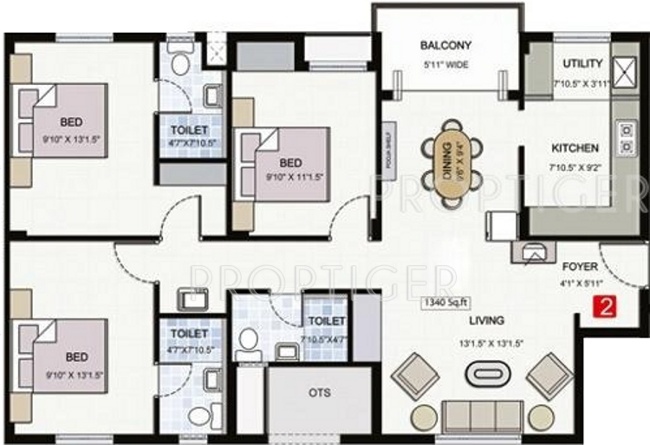 Navin Srishti (3BHK+3T (1,340 sq ft) 1340 sq ft)