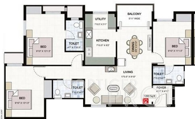 Navin Srishti (3BHK+3T (1,293 sq ft) 1293 sq ft)
