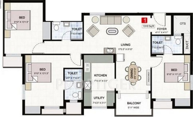 Navin Srishti (3BHK+3T (1,310 sq ft) 1310 sq ft)