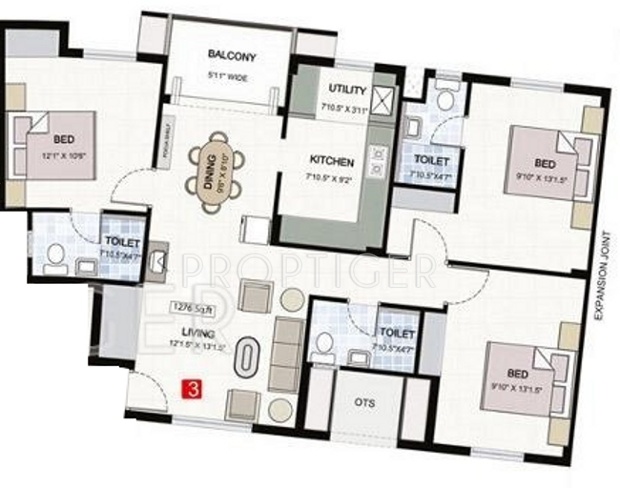 Navin Srishti (3BHK+3T (1,226 sq ft) 1226 sq ft)