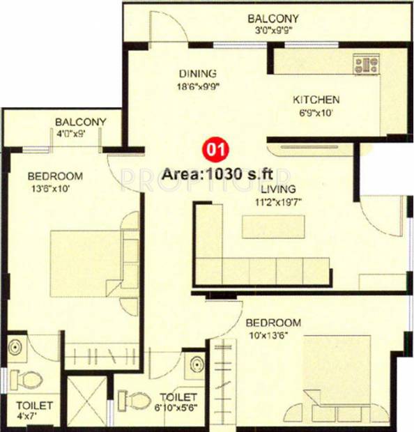 Metro Sri Sanjeeve Enclave (2BHK+2T (1,030 sq ft) 1030 sq ft)