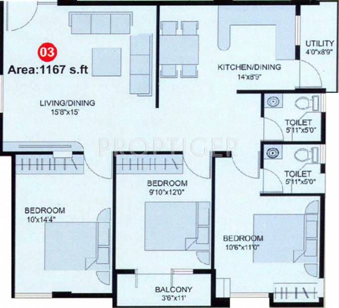 Metro Sri Sanjeeve Enclave (3BHK+2T (1,167 sq ft) 1167 sq ft)