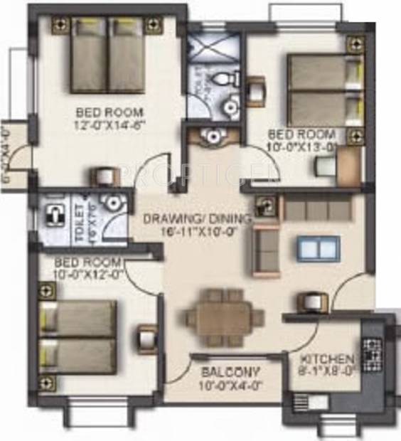 Trellis N B Heights (3BHK+2T (1,380 sq ft) 1380 sq ft)