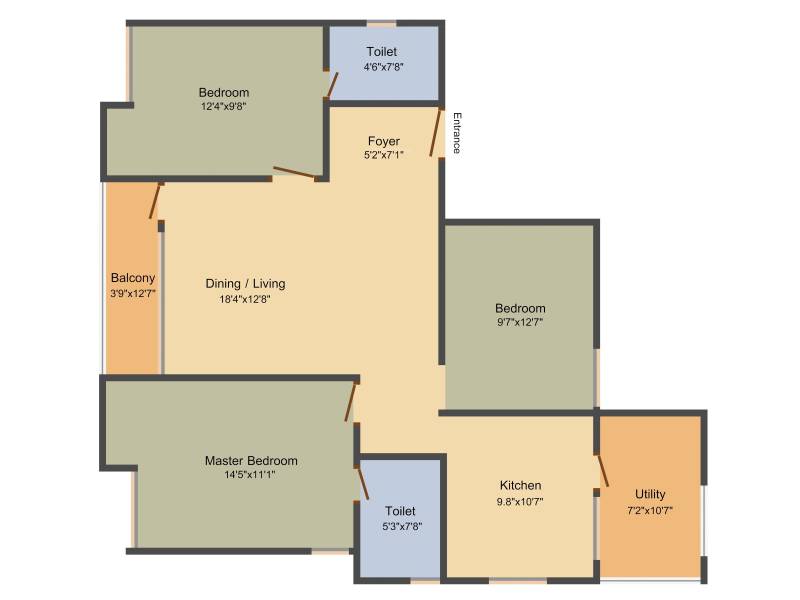 Sreerosh Athena 3BHK+2T (1,405 sq ft)