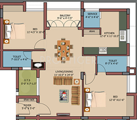 Blossom Daisy (2BHK+2T (1,186 sq ft) 1186 sq ft)