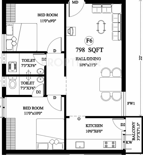 Ganga Anandam (2BHK+2T (798 sq ft) 798 sq ft)