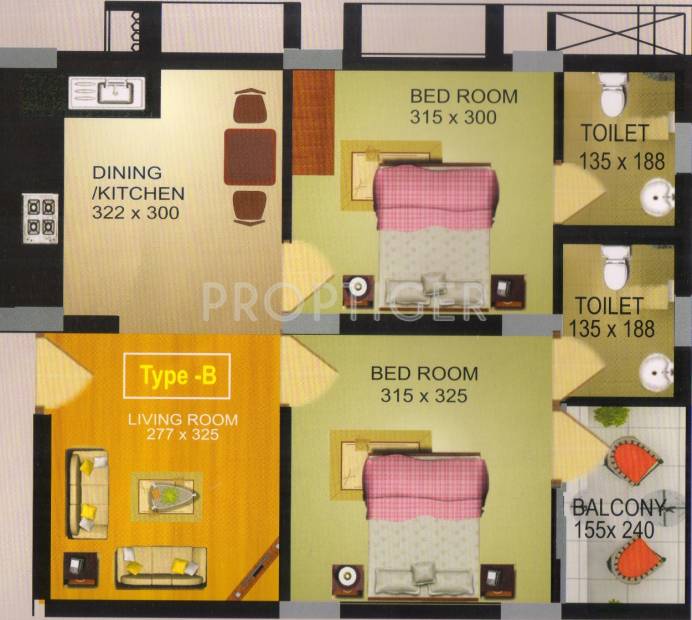  Golden Metro (2BHK+2T (722 sq ft) 722 sq ft)