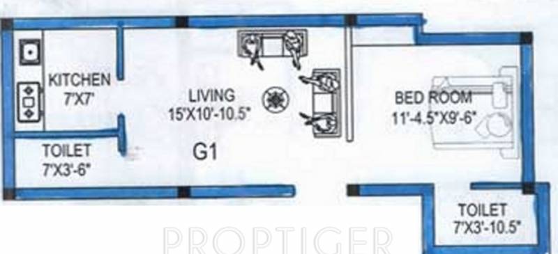 Inforich Prema Flat (1BHK+2T (631 sq ft) 631 sq ft)