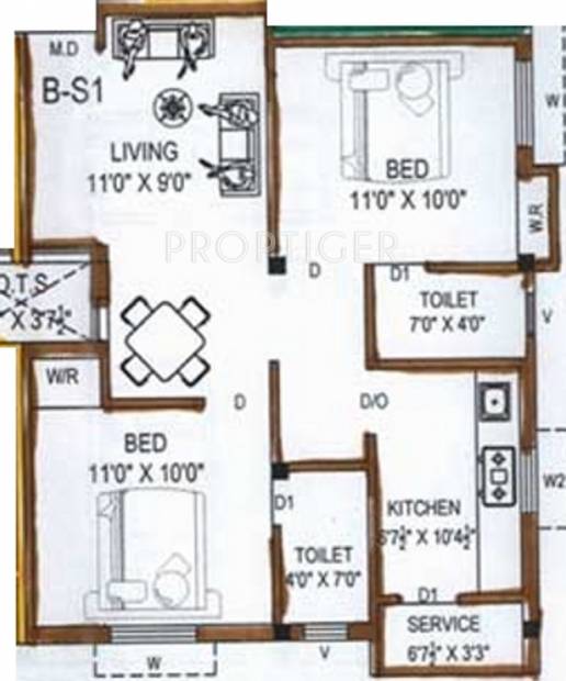 Inforich Prema Flat (2BHK+2T (985 sq ft) 985 sq ft)